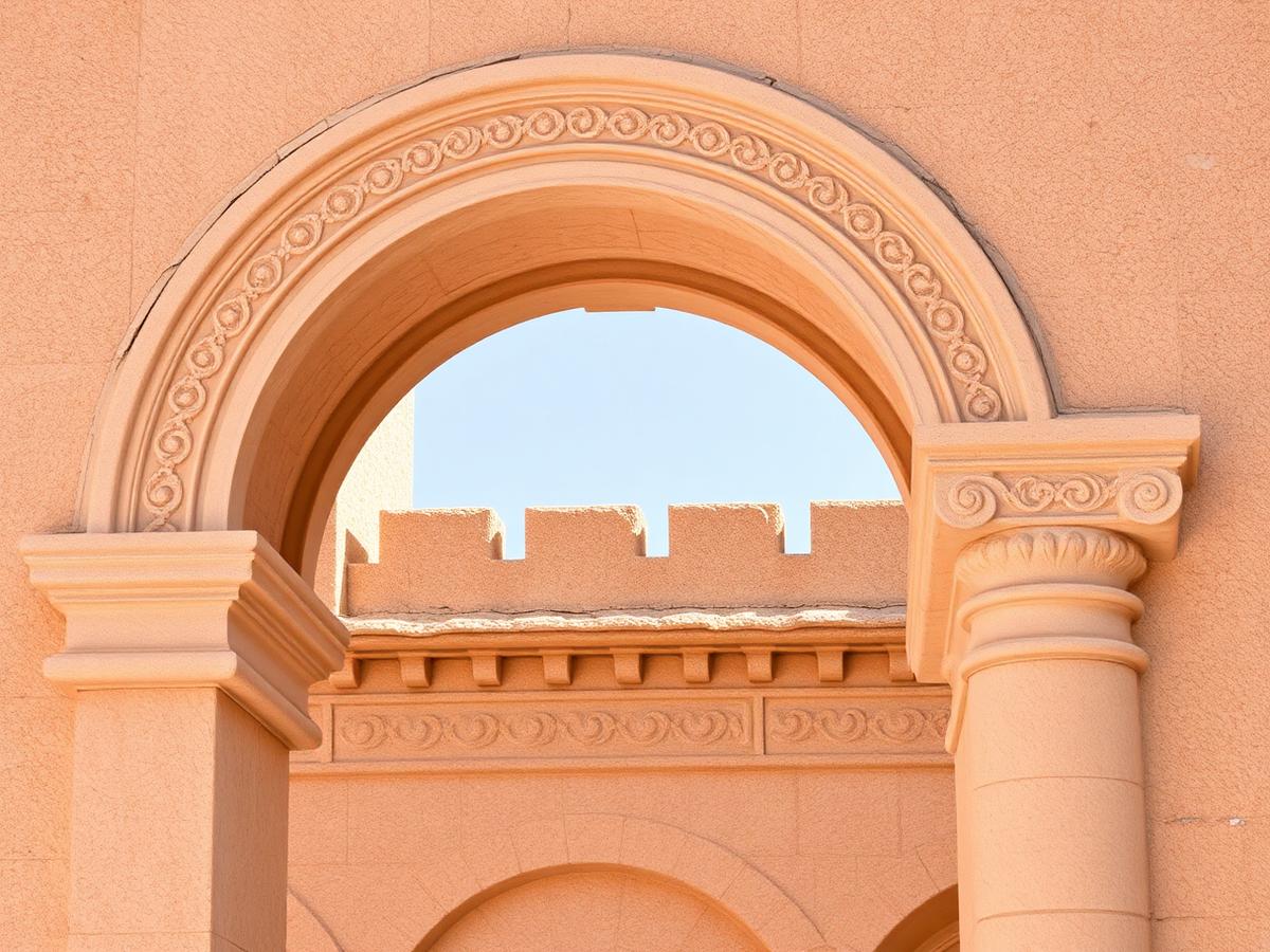 Hand-carved Cantera stone archway and column detail
