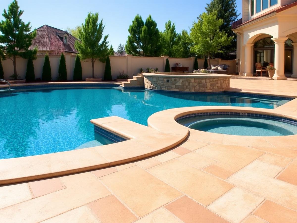 Cast stone pool coping around a luxury swimming pool